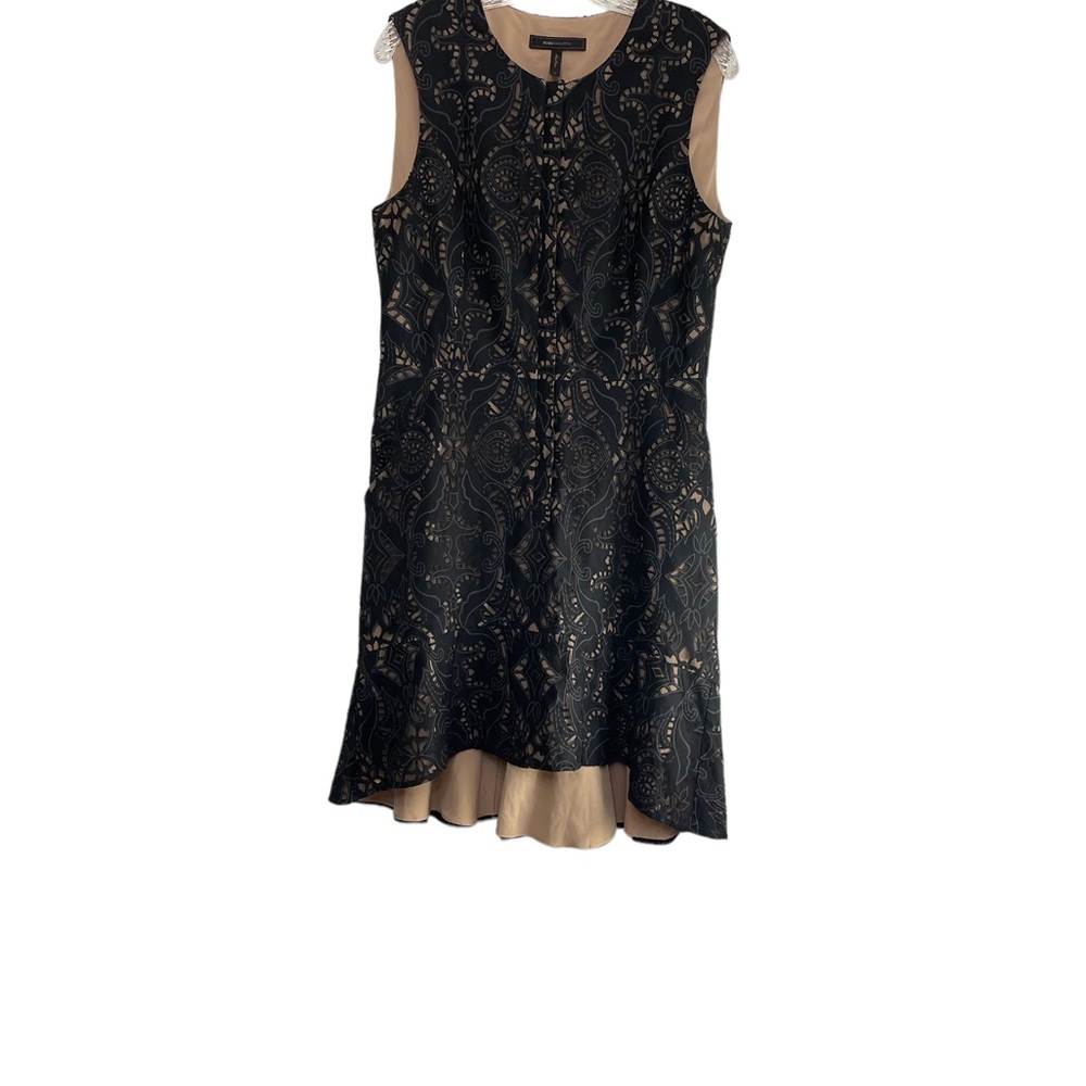 BCBG MAXAZRIA  Chrystal women’s black & beige lazer cut sleeveless dress size 12